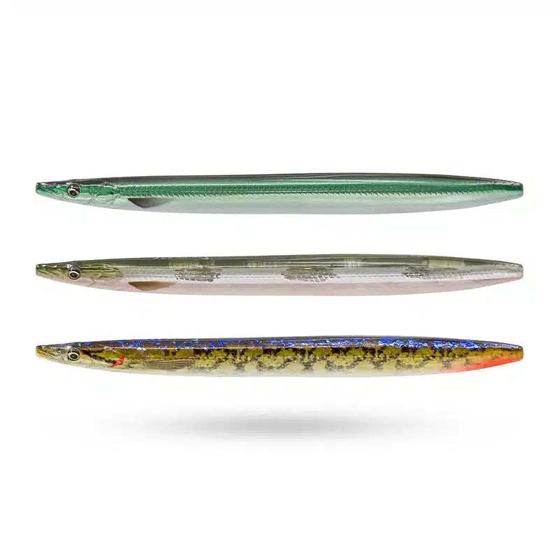 Sandeel-Köder-Set mit drei Lures in Grün, Silber und Blau-Gelb