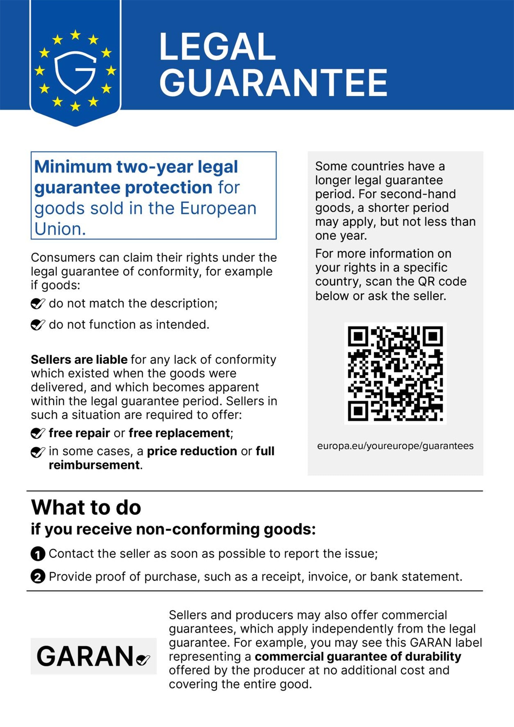 EU notice: statutory legal guarantee of at least 2 years